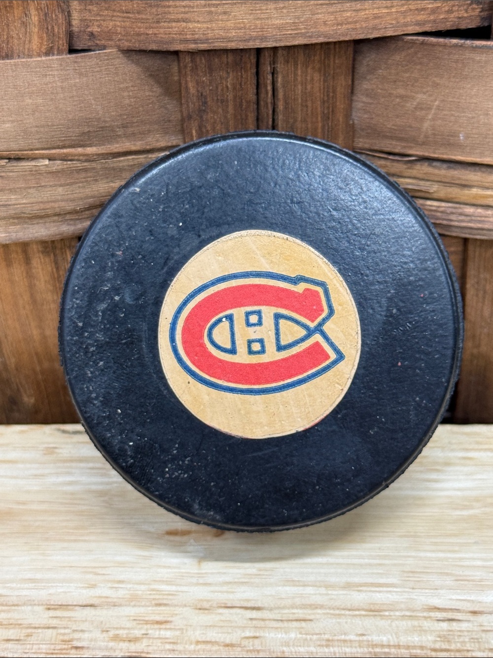 Vintage NHL Montreal Canadiens Hockey Puck with Red & Blue Logo